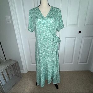 Lands' End Women’s Green Floral Midi wrap Dress Cool short sleeves Boho L/P